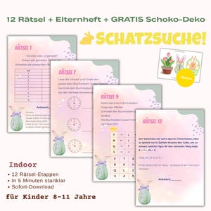 Easter Treasure Hunt for Children – 12 Riddle Cards, Parent's Booklet & FREE DIY Chocolate Bar Holder (Tulip, Rabbit, Basket) Digital Download PDF