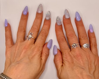 Whispered Wings | Lavender Butterfly Press-On Nails | Handcrafted Almond Nails | Iridescent Purple Gel Press Ons