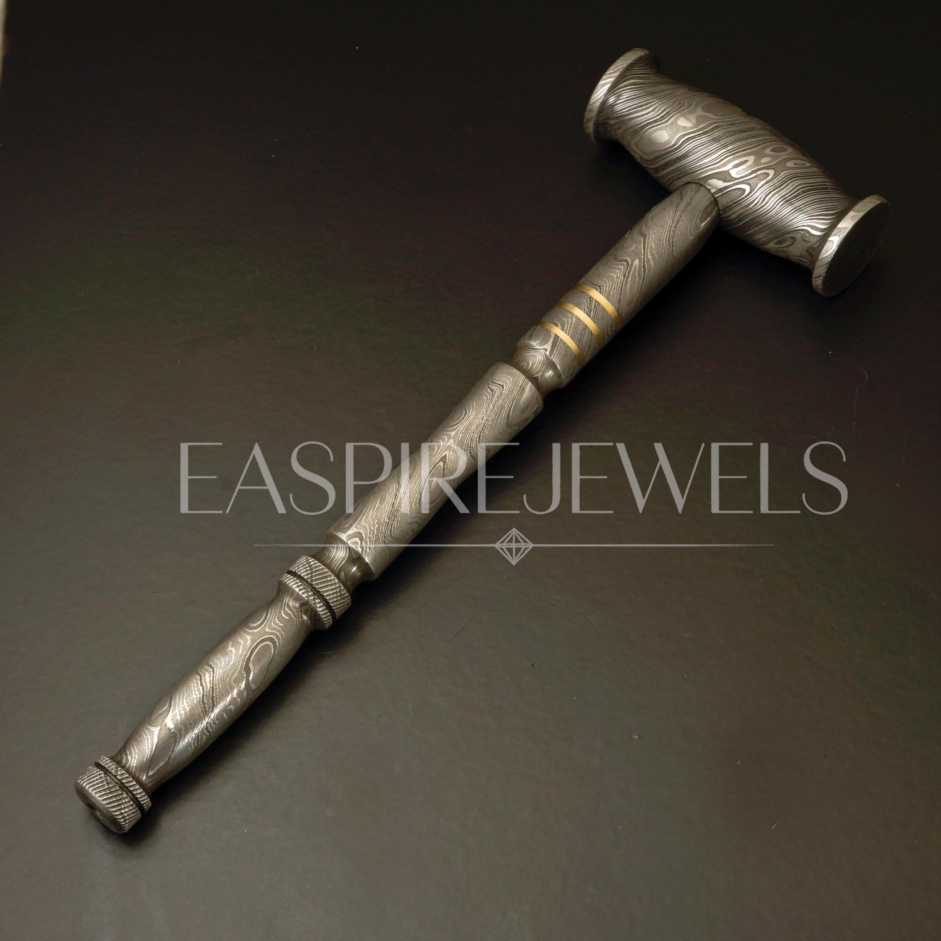Hand Forged Damascus Steel Viking Hammer, Art Collector Decor