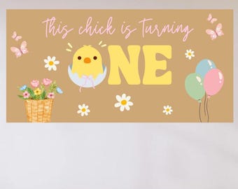 This Chick is Turning One Mockup Banner | Editable Canva Sign (Digital Download)