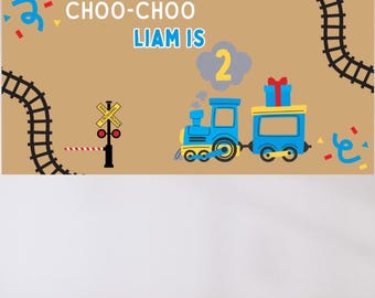 Train Birthday Mockup Banner | Editable Canva Sign (Digital Download)