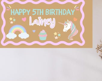 Unicorn Birthday Mockup Banner | Editable Canva Sign (Digital Download)