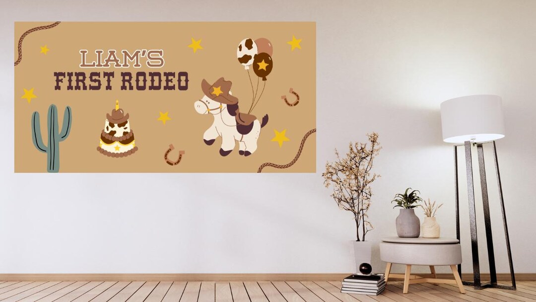 First Rodeo Paper Banner First Rodeo Birthday Banner Mockup | Editable Canva Sign (digital ...