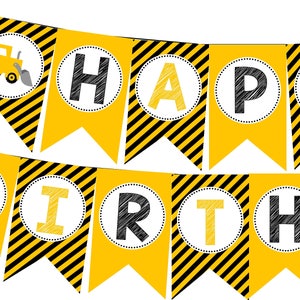 INSTANT DOWNLOAD Construction Happy Birthday Banner--DIY Printable;   Black Yellow Dump Truck Digger