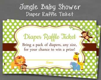 INSTANT DOWNLOAD Jungle Baby Shower Diaper Raffle Ticket; Monkey Lion Elephant Giraffe Gender Neutral