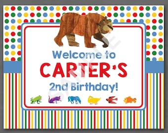 Eric Carle Brown Bear, Brown Bear Birthday Welcome Door Sign--Custom Printable