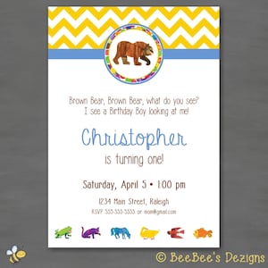 Eric Carle Brown Bear, Brown Bear Chevron Birthday Party Invitation--Printable Invitation, Printed Invitation