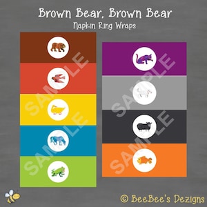 INSTANT DOWNLOAD Brown Bear, Brown Bear Birthday Napkin Rings Silverware Wraps--DIY Printable
