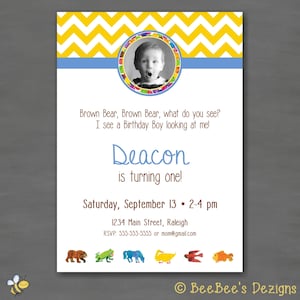 Brown Bear, Brown Bear Birthday Party Invitation with Photo--Printable Invitation, Printed Invitation