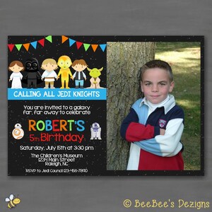 Star Wars Birthday Party Photo Invitation--Printable Invitation; Red Green Blue Orange Jedi Knights