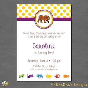 Brown Bear, Brown Bear Birthday Party Invitation Polka Dot--Printable Invitation, Printed Invitation