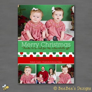 Cartão fotográfico de Feliz Natal com bolinhas e versos - impressão personalizada
