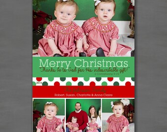 Merry Christmas Photo Card with Polka Dots and Verse--Custom Printable