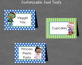 INSTANT DOWNLOAD Super Why Birthday Food Tents Labels (Buffet Cards)--DIY Printable