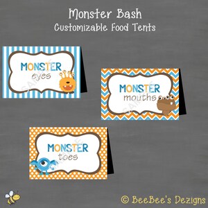 INSTANT DOWNLOAD Monster Birthday Bash  Food Tents Labels (Buffet Cards or Place Cards)--DIY Printable