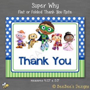 Cartão de nota Super Why Thank You - para impressão personalizada