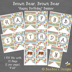 INSTANT DOWNLOAD Eric Carle Brown Bear, Brown Bear Happy Birthday Banner--DIY Printable