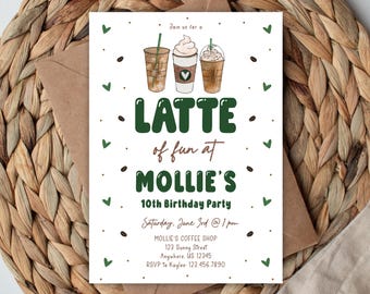 Invito di compleanno a tema caffè • Latte Frappé (Modello modificabile, download immediato)