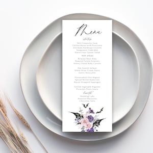 Death Do Us Part Hochzeit, Halloween-Hochzeit, 4x9-Menü, bearbeitbares Menü, Gotische Hochzeit, Fledermaus-Thema, Sofort-Download, Hochzeitsmenüvorlage