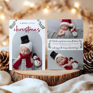 Anúncio de nascimento de Natal, Cartão com foto arqueado, Anúncio de nascimento, Bebê de Natal, Bebê de inverno, Arquivo editável, Download instantâneo, Modelo