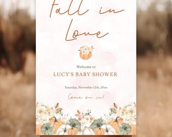 Little Pumpkin Baby Shower Welcome Sign, Floral Pumpkin Theme, Editable Template (Digital Download)