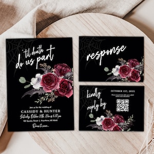 Halloween-Hochzeitseinladung, Hochzeitsvorlage, bis der Tod uns scheidet, Halloween-Hochzeit, Gotische Hochzeit, bearbeitbar, Sofort Download, Templett
