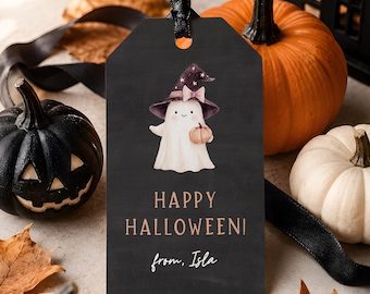 Editable Pink Ghost Halloween Gift Tag Template (Digital Download)