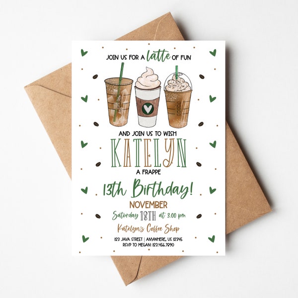 Coffee Birthday Invitation, Latte of Fun, Frappe Birthday, Coffee Invitation, Coffee Theme, Coffee Party, Editable Invitation, Templett