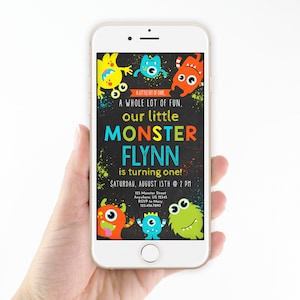 Monster verjaardagsuitnodiging, sms digitale uitnodiging, bewerkbare sjabloon, direct downloaden, leuk monsterfeest, aangepaste verjaardagsuitnodiging