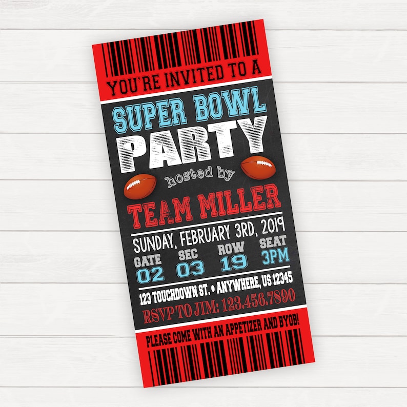 Super Bowl Invitation Super Bowl Party Invitation Super Bowl Etsy