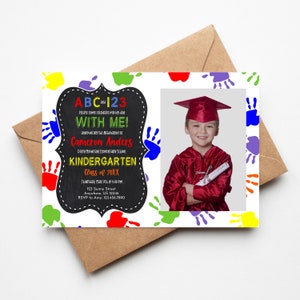 Photo Graduation Invitation, Kindergarten Graduation, ABC and 123, Preschool, Graduation Invite, Instant Download, Edit with Template,
