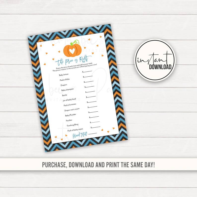 Halloween Baby Shower Games Instant Download The Price is Right Shower Game for Boy Baby Shower Pricing Game Halloween Baby Shower Games