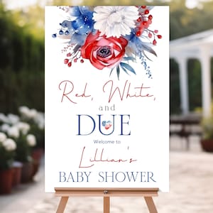 Baby Shower del 4 de julio, Letrero de bienvenida, Petardo pequeño, Bebé mixto, Rojo, Blanco y Fecha de nacimiento, Tablero de bienvenida, Autoeditable, Descarga instantánea,