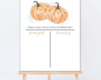 Gender Reveal Sign: Pumpkin Baby Voting Poster - Digital