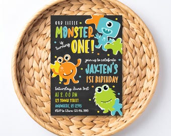 Monster 1st Birthday Invitation, Little Monster Party Invite (Digital Download)