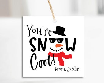 Christmas Gift Tag, Kids Christmas Party Tag, Snow Cool, Snowman Gift Tag, Xmas Tag, Instant Download, Editable Tag, Edit with Templett