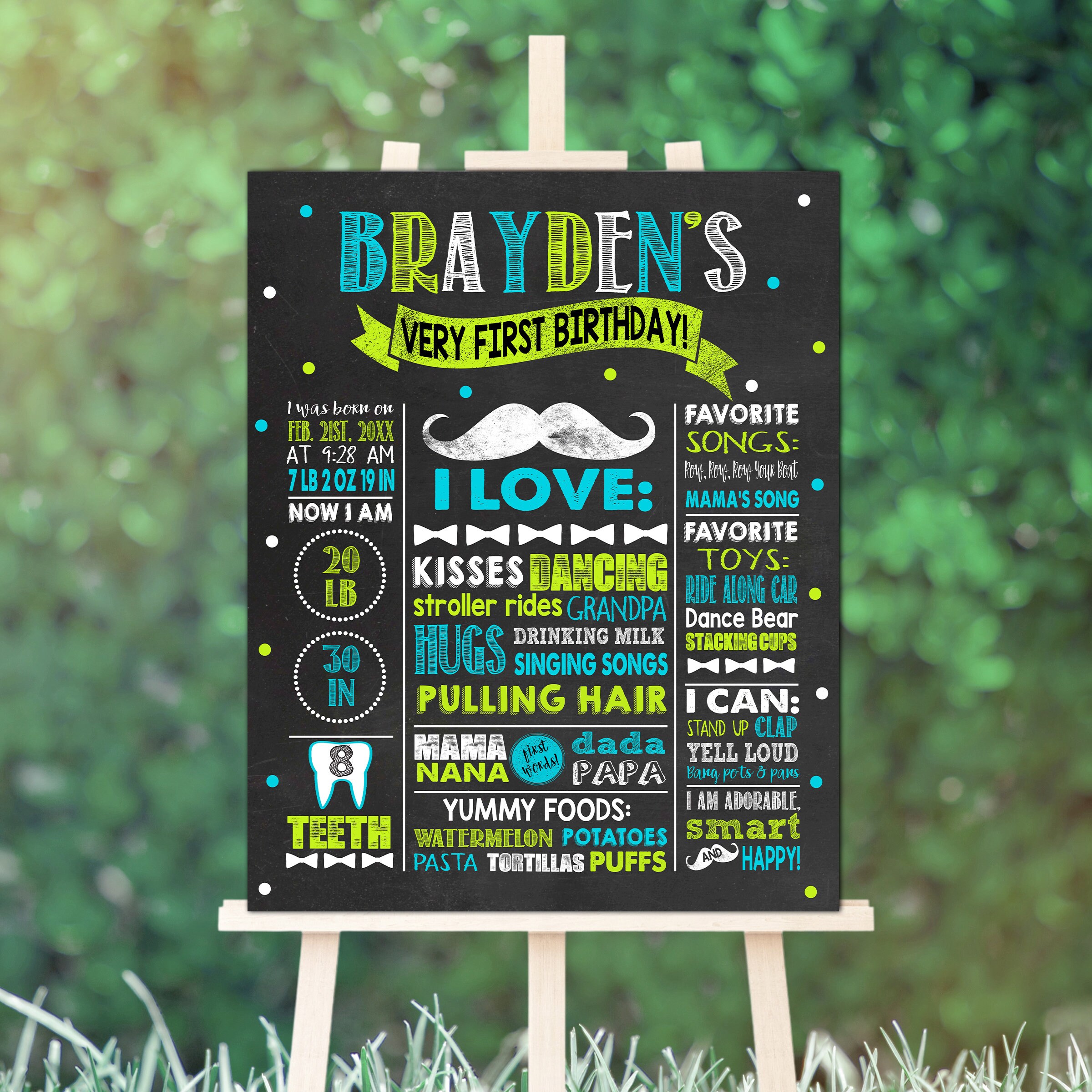 Mustache Birthday Poster For First Birthday Chalkboard Etsy