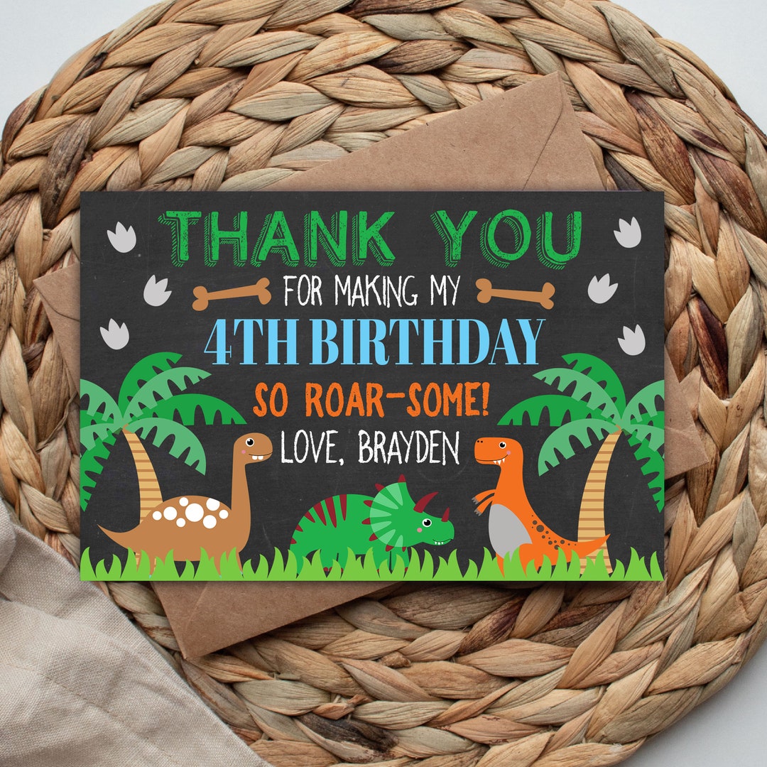 Dinosaur Birthday Party, Dinosaur Thank You Card, Dinosaur Party, Birthday Thank You Card