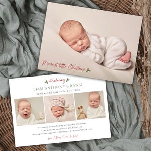 Christmas Birth Announcement, Merriest Little Christmas, Minimalistic Newborn Announcement, Baby Announcement, Instant Download, Editable