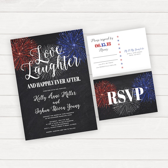 4th of july wedding invitation fourth of july wedding etsy