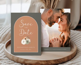 Fall Pumpkin Save the Date, Autumn Wedding Invitation (Digital File)