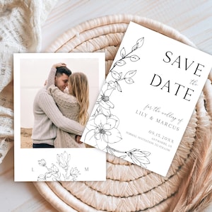Floral Save the Date · Minimalist Wedding Card · Modern Editable Template · Simple Design · Printable Save the Date Download