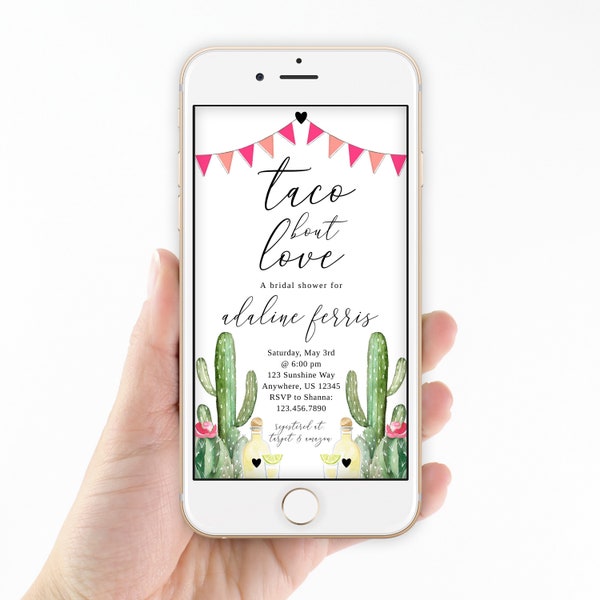 Taco Bout Love, Cactus Bridal shower, Invitation par SMS, Invitation électronique, Invitation par SMS, Invitation sur smartphone, Modifiable