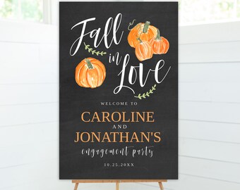 Fall In Love, Halloween Engagement Party, Welcome Sign, Fall Wedding, Autumn Wedding, Pumpkin Welcome Sign, Printable Editable Template
