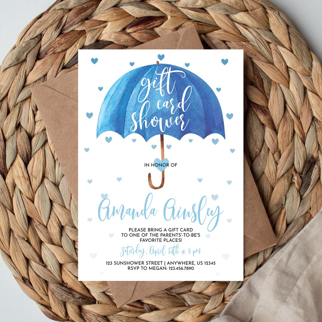 Gift Card Shower Invitation, Gift Card Baby Shower, Umbrella Shower