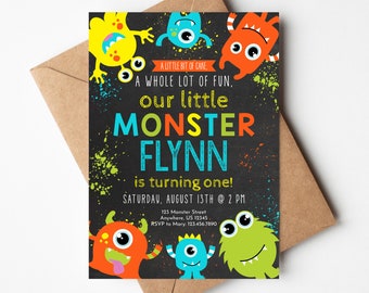 Monster Birthday Invitation Monster First Birthday Invitation Monster 1st Birthday A Little Cake A Lot Of Fun Editable Through Templett