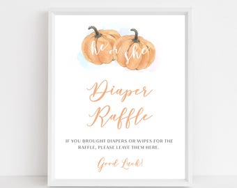 Pumpkin Diaper Raffle Sign,  Fall Gender Reveal | Editable Template, 8x10