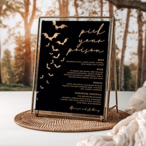 Bats Wedding Bar Menu, Halloween Wedding, Gothic Wedding, Pick Your Poison, Til Death Do Us Part, Editable Wedding Sign, Instant Download