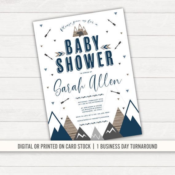 Mountain Baby Shower Invitation Rustic Arrow Baby Shower Etsy