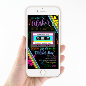 80s Birthday Text Message Invitation, Retro Party Evite, Digital Invite, Editable Template, Instant Download, Vintage 80s Party Invite
